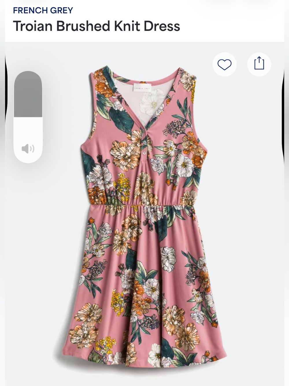 French Grey Pink Floral V-Neck Brushed Knit Dress